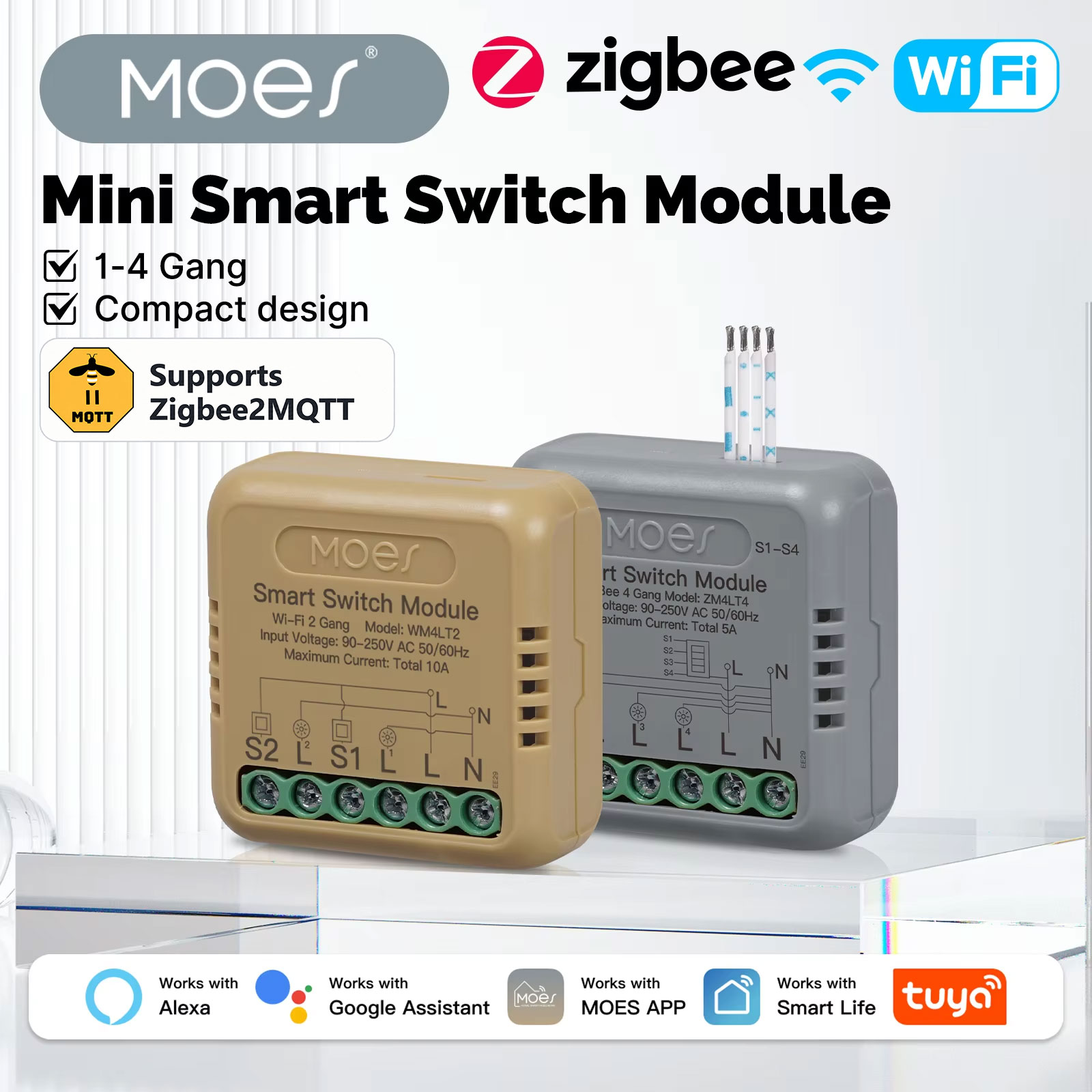 MOES Smart Switch 1-4 Gang WiFi/Zigbee Module, Works with Alexa Google Home, Timer Voice Control for Home Automation DIY