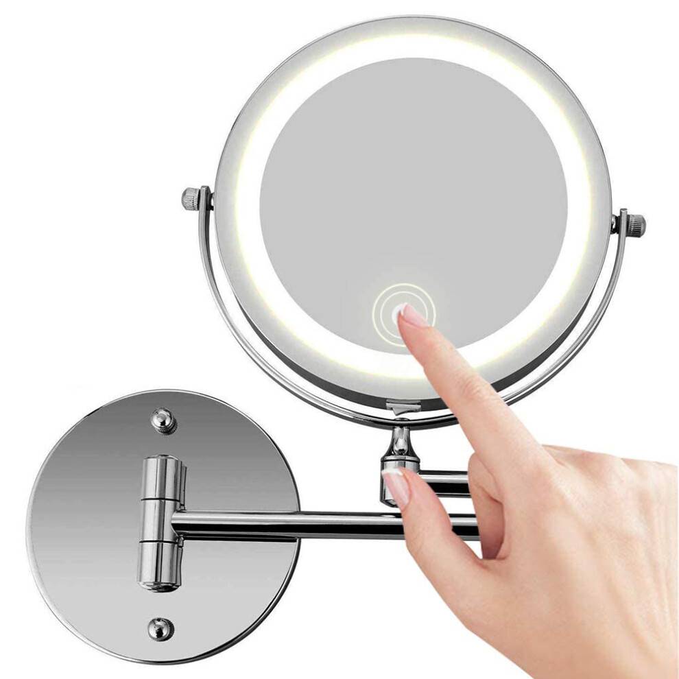 Løft din skønhedsrutine, vægmonteret LED makeupspejl, dobbeltsidet 1x HD & 10x forstørrelse, 360 drejelig, forlængelig arm, justerbar lysstyrke