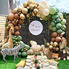 Djungel safari tema ballong girlang, Jungle Safari Green Balloon, Sage Green Brown och Metallic Gold Balloons, Avokado Green Balloons for Safari Baby Shower, Wild One, Födelsedagsfestdekorationer