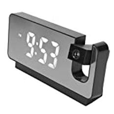 Bewinner LED-projektionsväckarklocka för Sovrum, Digital Klocka med 180° Roterbar Projektor, Visningstid, Datum, Temperatur, Projektion på Takvägg, USB-laddarport (Svart)