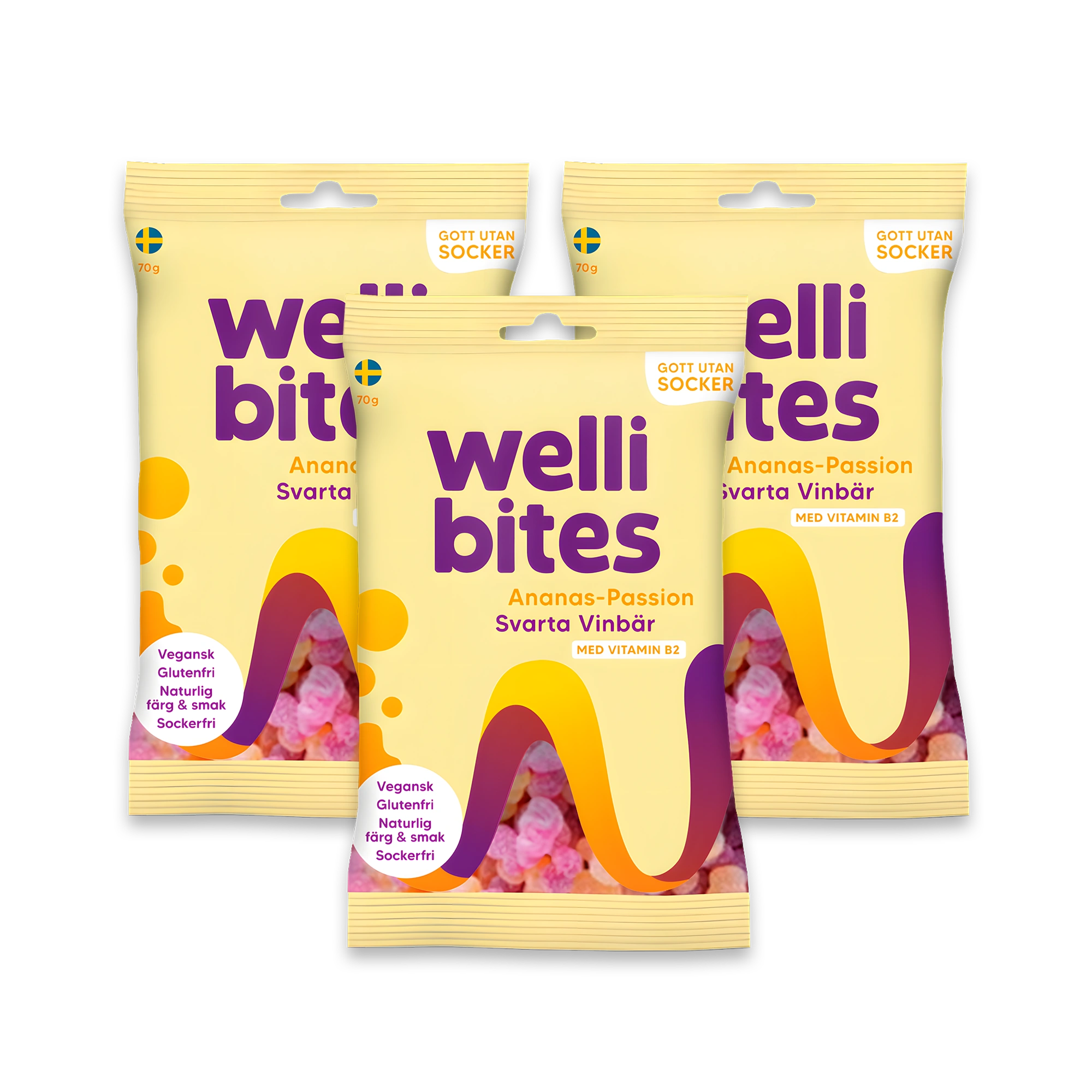 3 X Wellibites Candy 70 G Ananas-passion & Svarta Vinbär