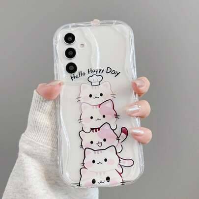1 st Happy 5 Cute Cats mjukt skal i asymmetrisk form med gräddmönster, stötsäkert mobilskal för Android-serien [International Version, inte lokal vers - Genomskinlig (Multi-size)