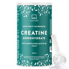 Mikroniserat kreatinmonohydratpulver 500g (200 Mesh) - 166 portioner veganskt kreatinpulver - Före, under och efter träning - Kreatin för kvinnor och män - med B6-vitamin - Kreatinpulver utan smak