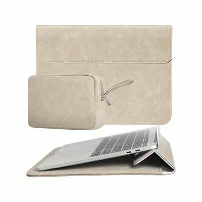 13/14 tum laptopfodral i PU-läder med skyddande hölje och tillbehörsväska, laptopväska för MacBook, HP Chromebook Surface Notebook, bärbart laptopfodr - Beige (14 tum,13 tum)