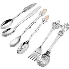 6 st / set sked kaffesked set vintage bordssked antika teskedar kaffe kunglig stil metall snidade gaffel matskedar