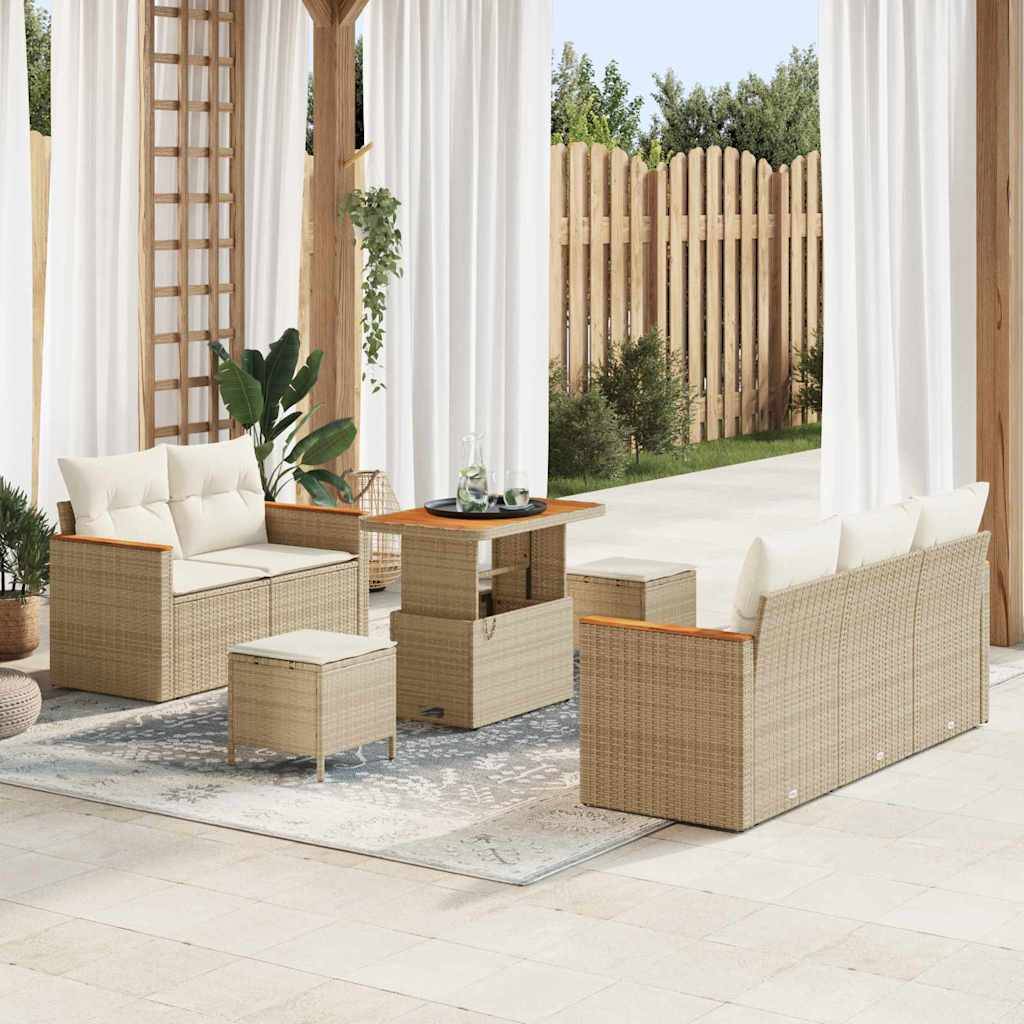 vidaXL Havesofa Sæt 10 stk. 7-Antal sæder Beige og creme polyrattan