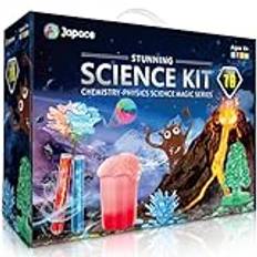 Japace Experimentlåda med 70 experiment för barn i åldern 4–12 år, STEM-leksaker, presenter för pojkar och flickor, kemi-set, odla kristaller, vulkan, gummiboll