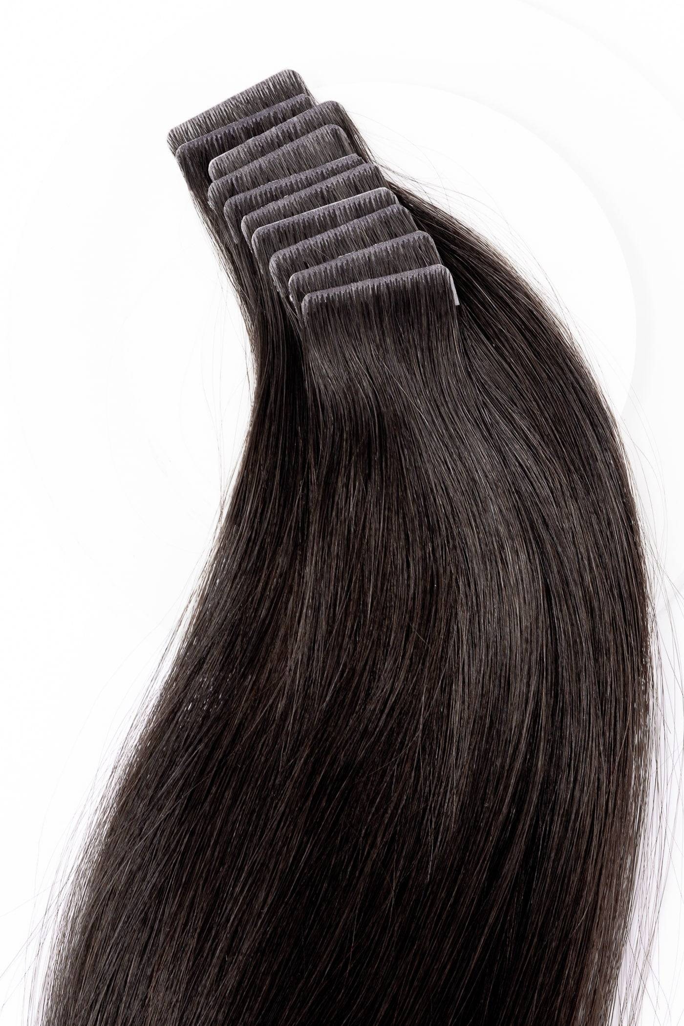 Hårförlängning Tejp Natursvart #1B – 10 bitar Äkta Remy Hår 55cm / 22 inches