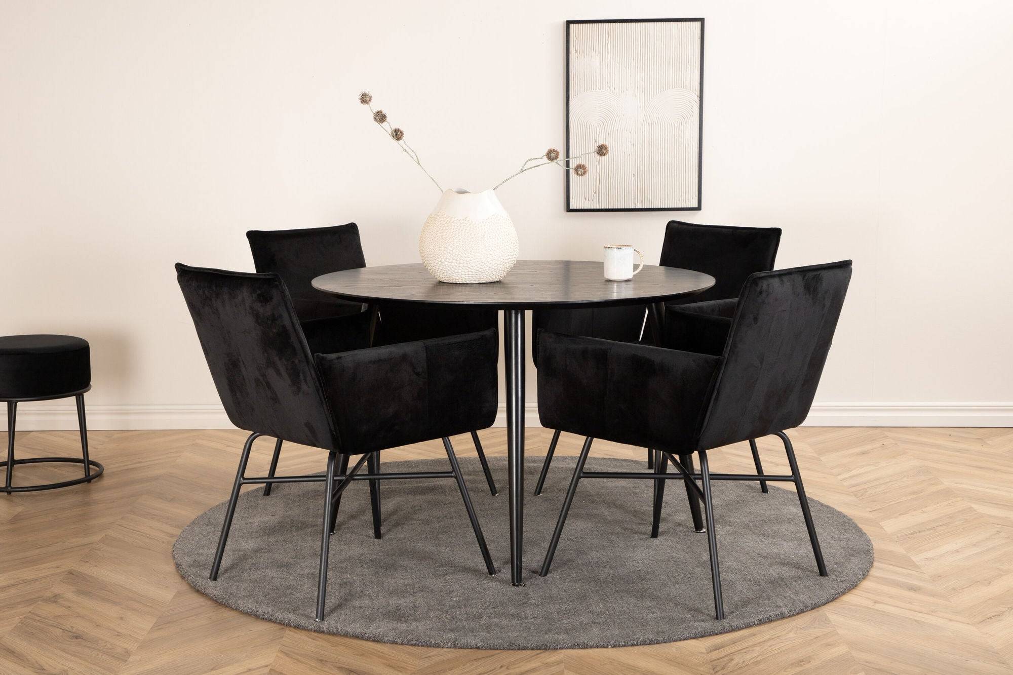 Venture Home Dipp spisebord - 115cm - Black Veneer / All black legs +Petra stol - Black / Black Velvet_4