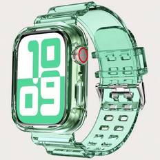2 In 1 Clear Sport Band With Bumper Case Compatible With Apple Watch Band 40mm 41mm 42mm 38mm 44mm 45mm 46mm 49mm, Women Men Transparent TPU Strap Com - Green - 49mm,38mm/40mm/41mm,Series10 42mm,Series10 46mm,42mm/44mm/45mm