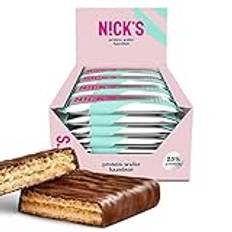 NICKS Protein Wafer Bar | 25% Protein | 203 Calories | Low carb Choklad Kexbar Snack utan tillsatt socker, glutenfri (Hazelnut, (24x40g))