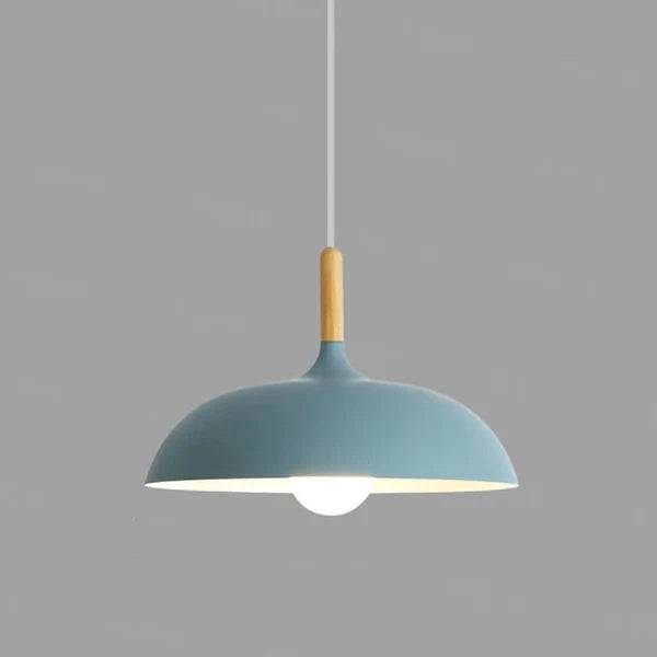 ScandiLuxe Taklampa - Skandinavisk Ek Trädesign - Blå / Varm vit / dia45cm X h25cm