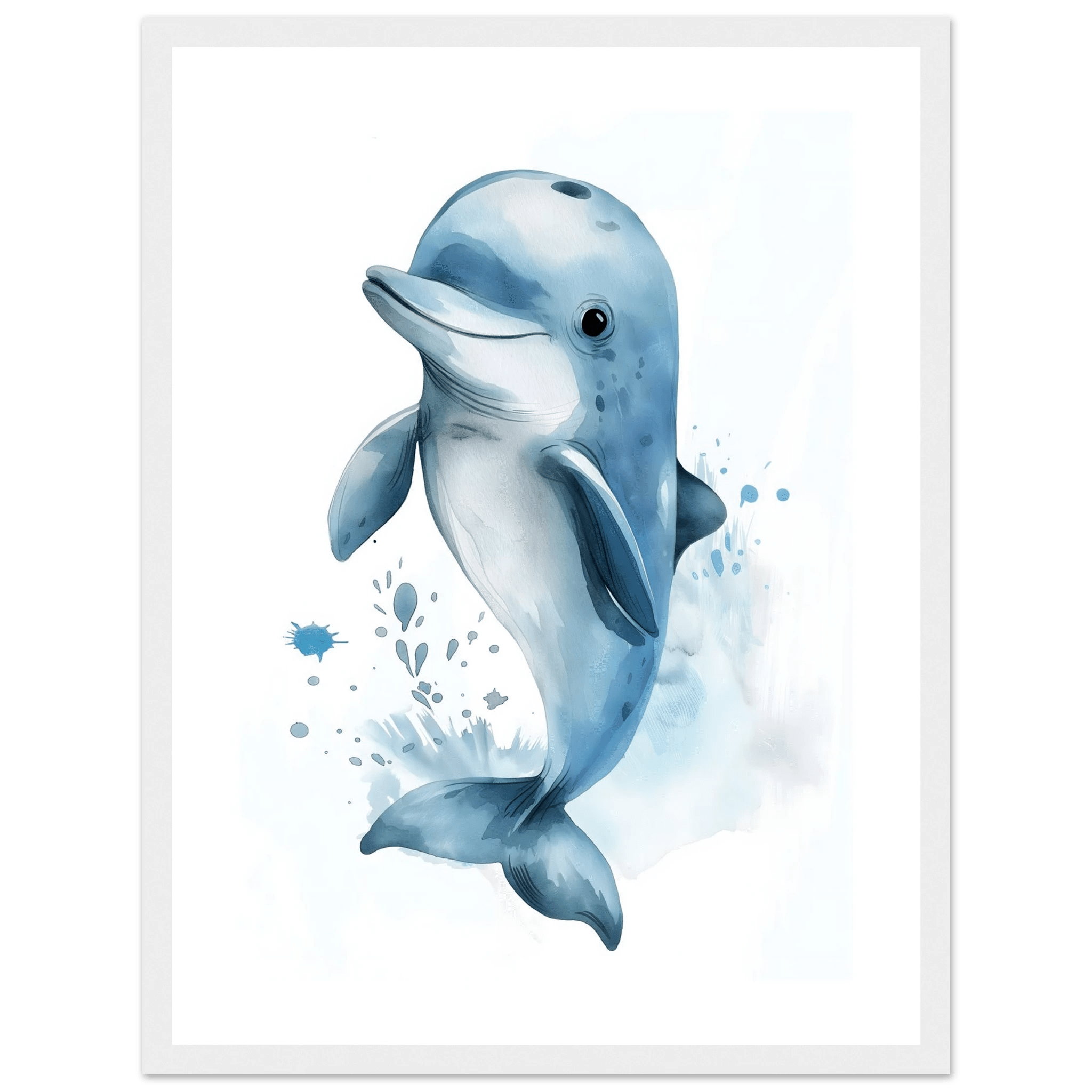Söt delfin poster-30x40 cm / 12x16″ / Med ram / Vit