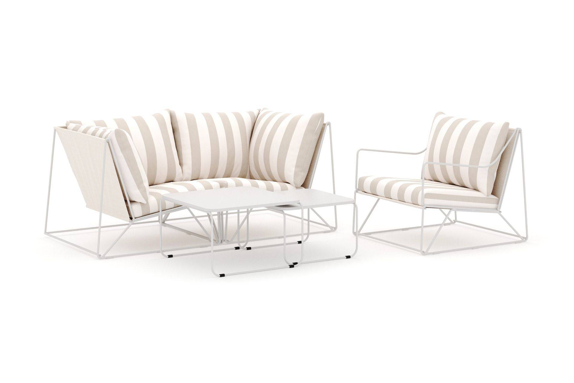 Comfort Garden Usteryd utomhus rak 3-sits soffa med fåtölj - Beige/Striped Altanmöbler