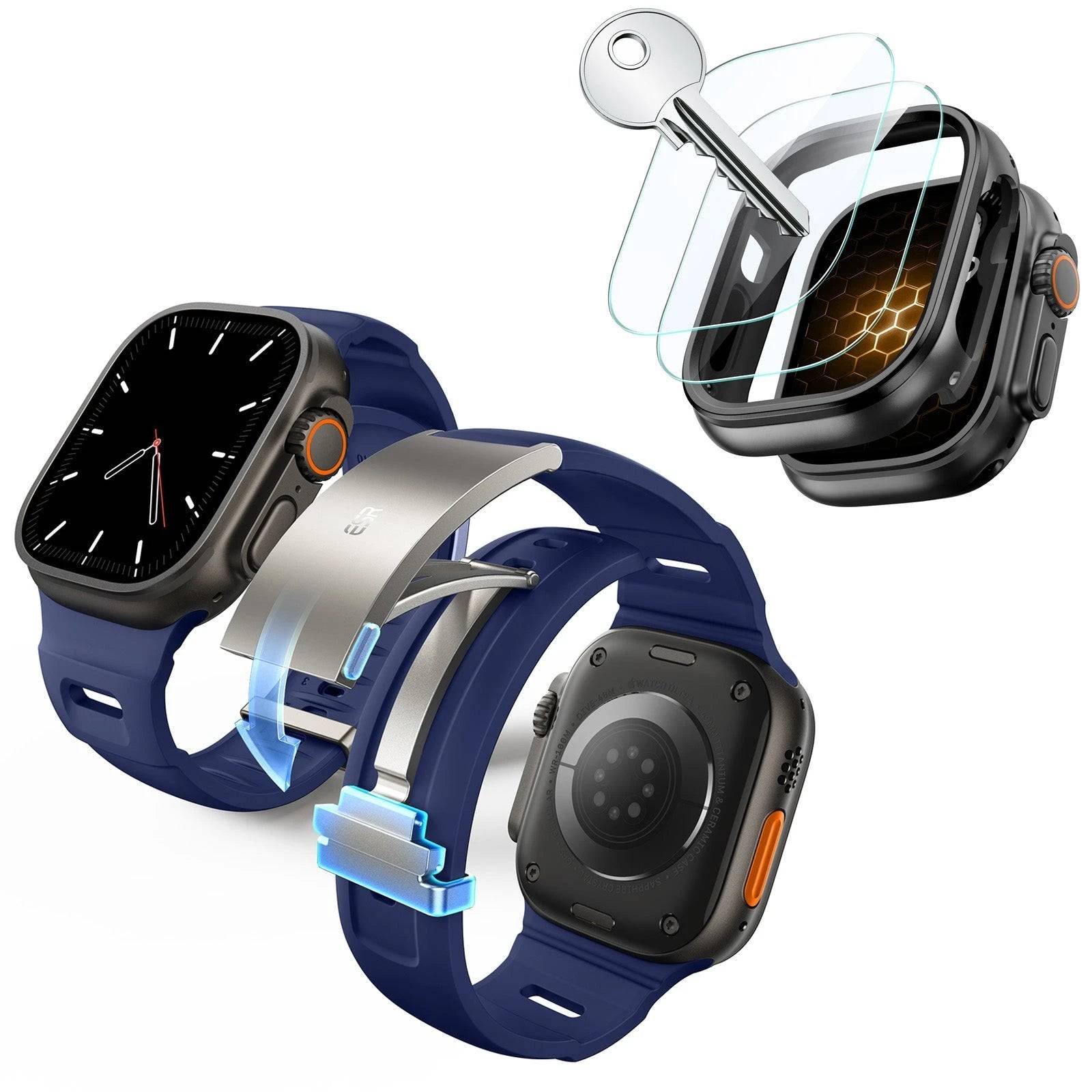 ESR Equinox Watch Band Ultimate Bundle for Apple Watch - Navy Blue Band / Black Case - Navy Blue Band / Black Case