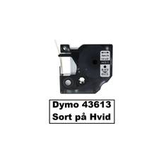 Dymo Tape D1 43613 i 6mm x 7m med sort tekst på hvid tape.