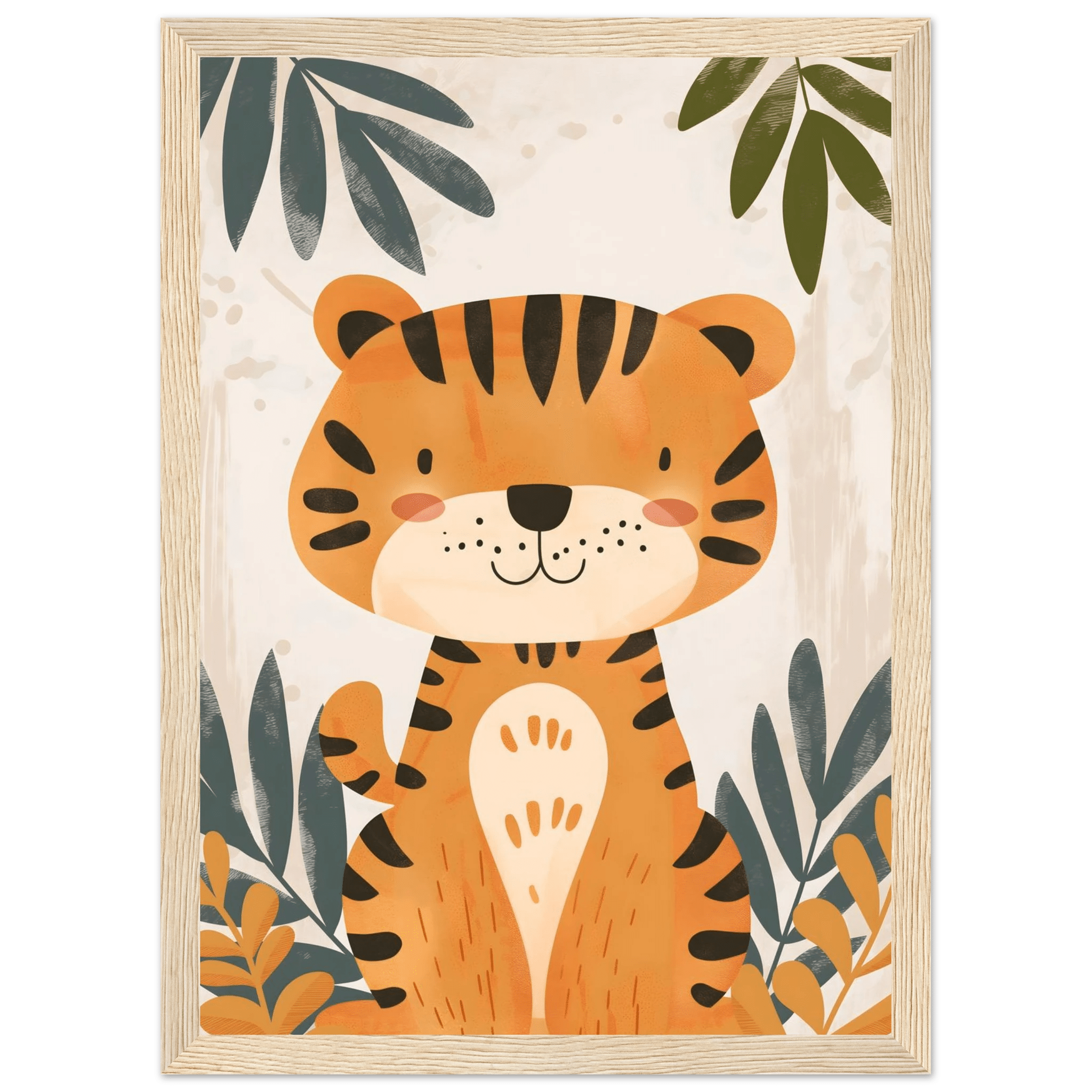 Tigerposter-21x29.7 cm / 8x12" / Med ram / Ljust trä