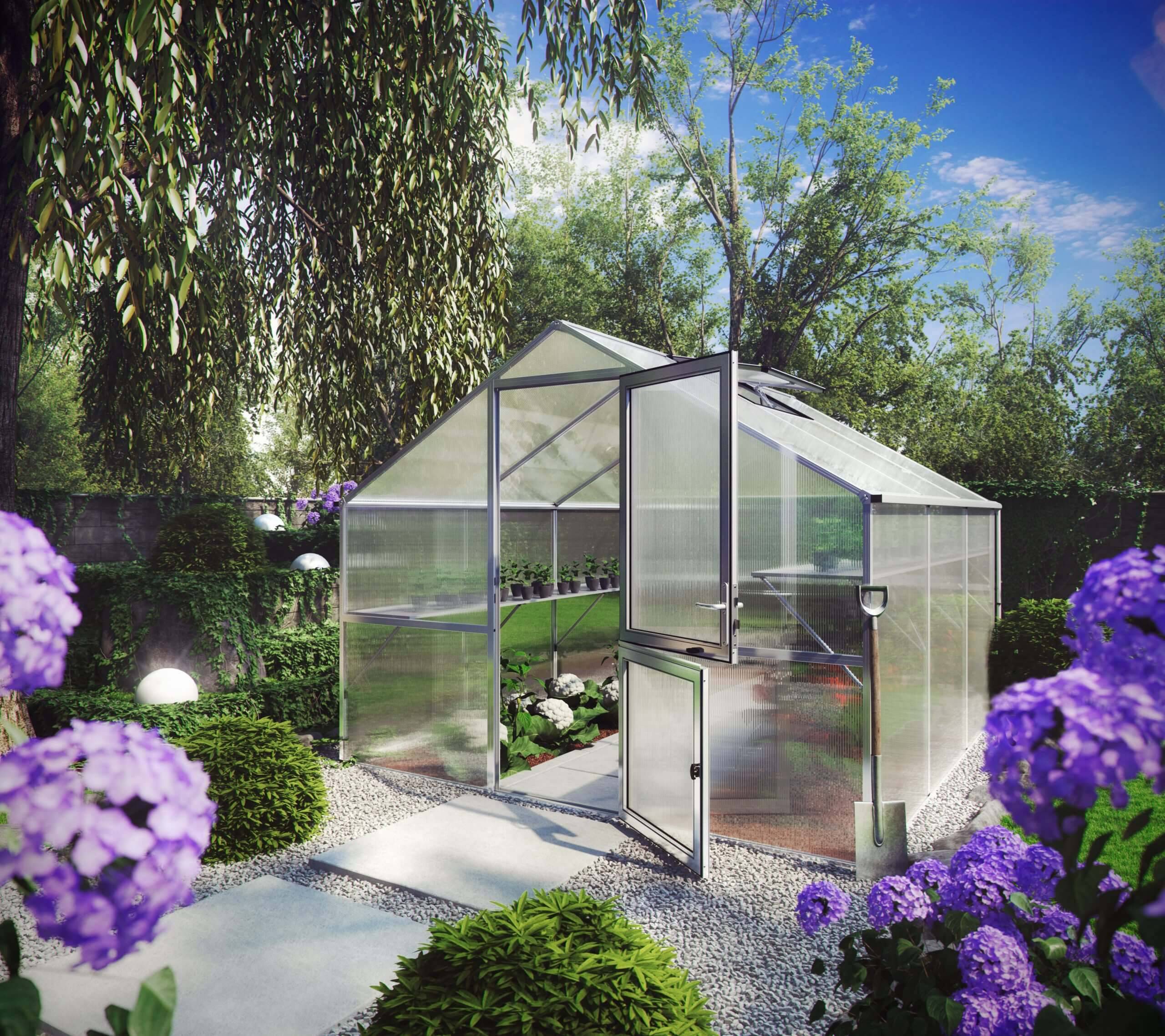 Aluminium växthus Orchidee III 10 kvm – 10 mm kanalplast & stark konstruktion - Natur (Aluminium)