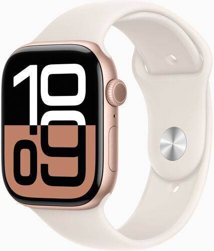 Apple Watch Series 10 Aluminium 46 mm (2024) | GPS + Cellular | Roséguld | Sportband M/L | Stjärnglans