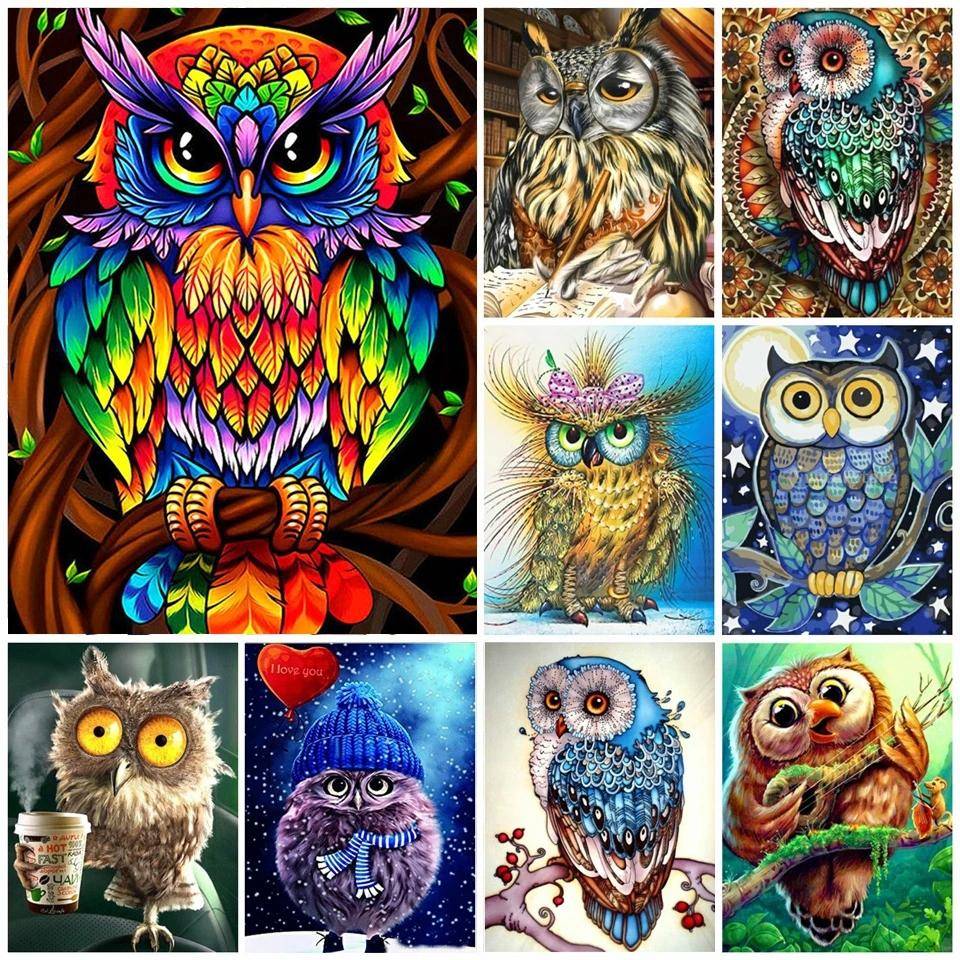 5D DIY Diamantmålning Woods Owl Diamantbroderi Korsstygn Kit Full Strass Mosaik Heminredning
