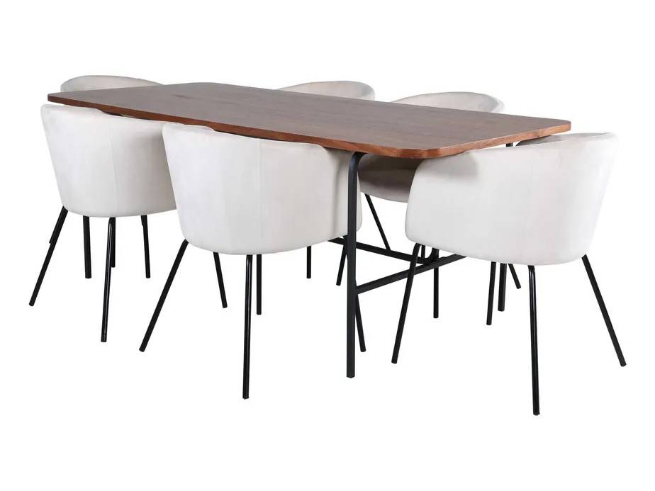 Venture Design Uno & Berit spisegruppe Beige/natur 6 stole og borde 200 x 90 cm