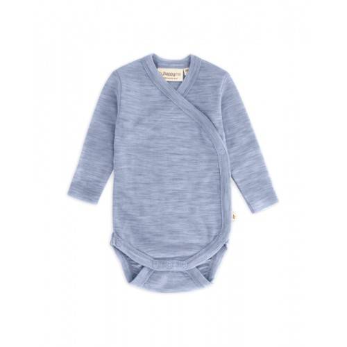 Body Med Lång Ärm Och Omlottstängning För Baby, I 100% Ekologisk Merinoull 56 Light Blue Melange