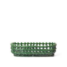 Ferm Living - Ceramic Basket - Oval - Emerald Green - Pyntegenstande - Grøn
