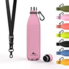 Daikoku Stainless Steel Bottle + Justerbar Strap + Karbinhake, BPA Free Double Walled Thermos, Återanvändbar vattenflaska, lufttät lock, Färg Rosa, Kapacitet 750 ML