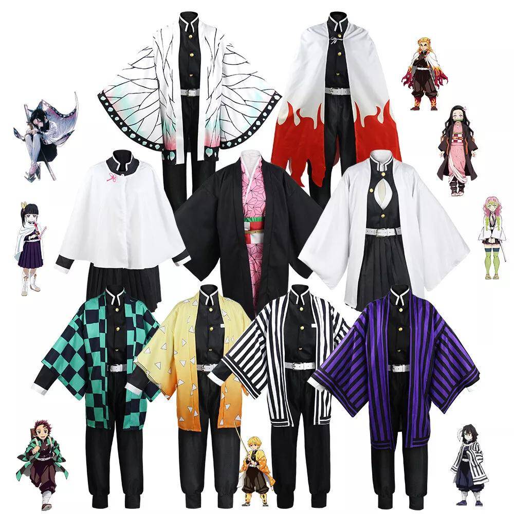 Unisex Demon Slayer Anime Cosplay Tecknad Kimetsu No Yaiba Kochou Shinobu Cosplay Kostym för Vuxna Män och Kvinnor 150cm