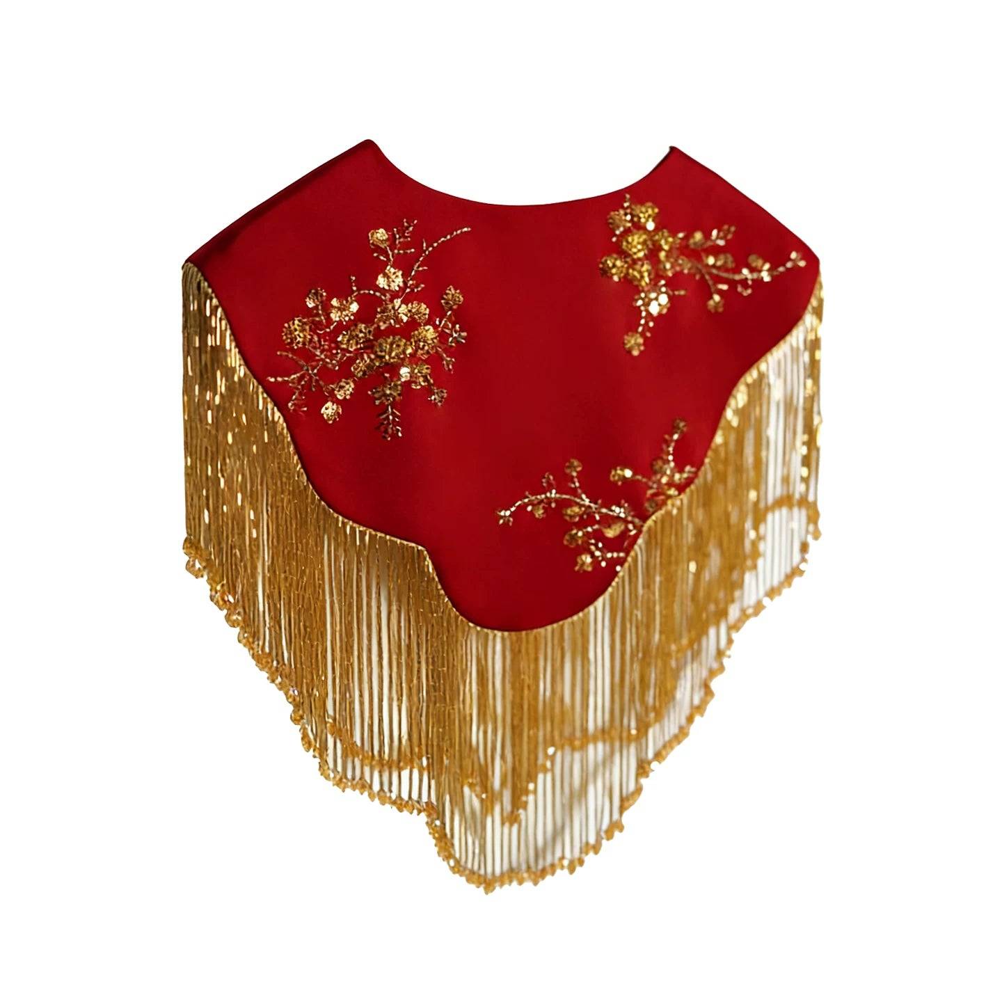 Xijiayin Red Trailing Cheongsam | Chinese Bridal Wedding Qipao with Cloud Shoulder & Beaded Jacket - Red [Feiyuan] Beaded Cloud Shoulder (Single Cloud Shoulder) / (Cheongsam, coat) L size ((Cheongsam, coat) L size)