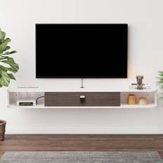 Pmnianhua Vägghängd TV-bänk, mediamöbel med stort förvaringsutrymme, 1 lucka och 2 skåp, för vardagsrum, sovrum och kontor, TV-skåp, TV-bräda (180 cm)