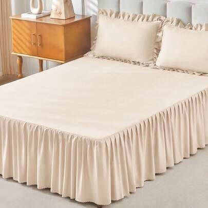 1 st beige sängkappa, sängkläder, sängöverkast, lakan, mysig rumsdekoration, hemtextil, volangkant med elastiskt hörnband, mjuk och andningsbar, bekvä (Multi-size)