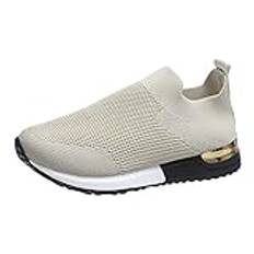 Ortopediska sneakers för kvinnor, barfotaskor, tjocka platåskor, snygga träningsskor, mjukt nät, andningsbara, jogging, atletiska löparskor, slip-on lättviktiga vandringsskor, BEIgE, 37 EU