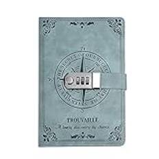 WANLIAN Stängd journal, vintage läder med nautiskt motiv, med pennhållare, lämplig för personliga reseanteckningar(blå)