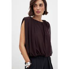 NA-KD Sharp Shoulder Mesh Top - Festtoppe - Brun - XS (EU 32) - NA-KD / NAKD