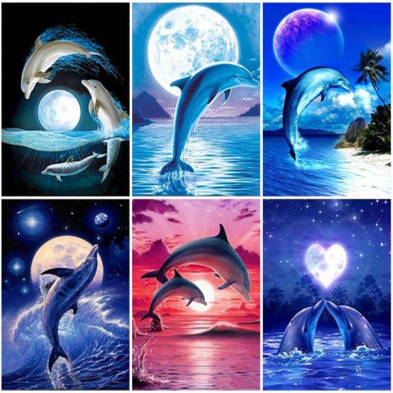 Gör-det-själv Dolphin 5D Diamantmålning Djur Broderi Korsstygn Hel Fyrkantig Rund Borr Harts Heminredning Julpresent Väggkonst