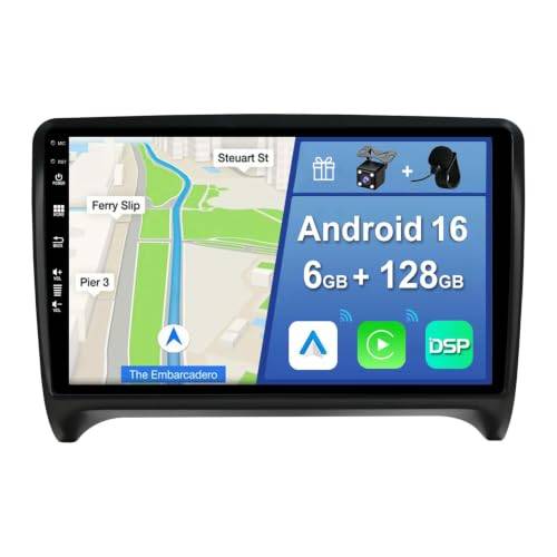 YUNTX [6GB+128GB] Android 15 2 Din bilstereo för Audi TT MK2 8J 2006-2012-[Stödja CarPlay/Android Auto/DSP/GPS]-IPS 9tums Pekskärm-CAM+MIC-DAB/Ratt kontroll/Bluetooth 5.0