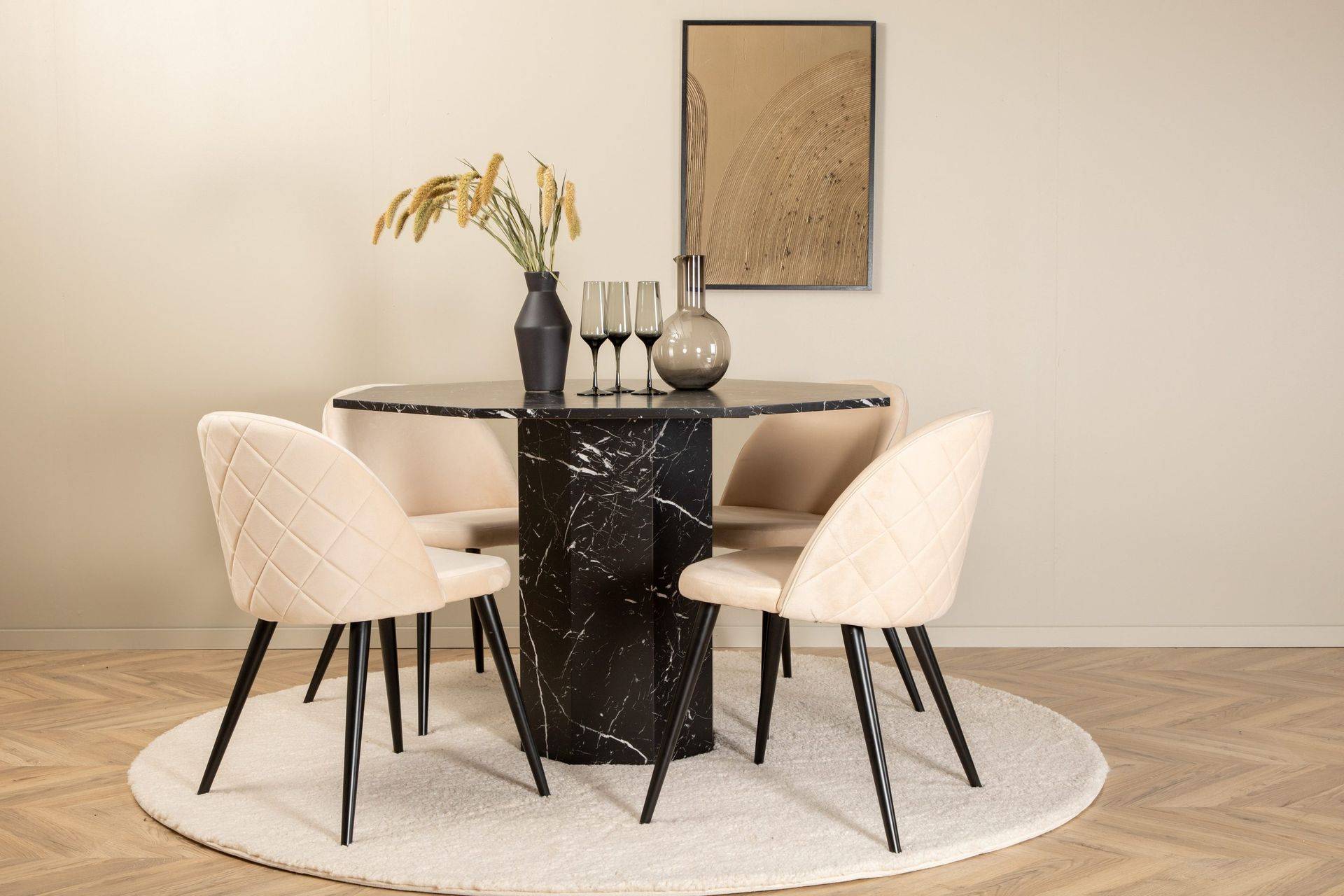 Venture Home Marbs runt matbord med 4st Velvet matstol - Matgrupper Svart Trä