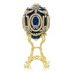 Keren Kopal blå Faberge ägg med svan inuti heminredning samlarlåda ryska ägg