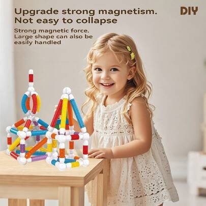 28/46 st magnetiska byggklossar, magnetiska stavar 3D-staplingsutmaning, Montessori geometriska magnetiska plattor, magnetiska stavar och bollar kreat - Multifärgad (28 st teleskopiska magnetiska stavar,46 st teleskopiska magnetiska stavar)