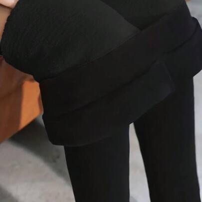 Damleggings med hög midja, fodrade termotyger, svarta vinterbyxor (L,M,S,XL,XS)