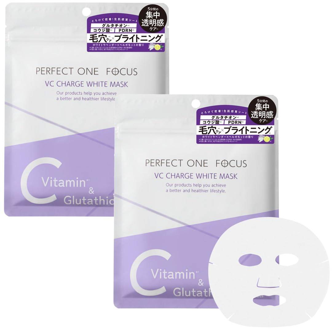 Perfect One Focus VC Charge White 7 PDRN Vitamin Dullness Pore Porcelain Sheet Face Made in Lavender Scent Mask of Mask, Sheets, Glutathione, C,