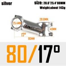 Uno landsvägscykelstam i aluminium 17 grader silver ultralätt styrstam för cykel 25.4mm mtb motorcykeldelar stigarstammar - 25.4 x 80mm