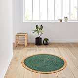 Ripaz Vouge jutematta grön med beige kant, handflätad rund matta för hallen (120 x 120 cm (rund, 4 fot))