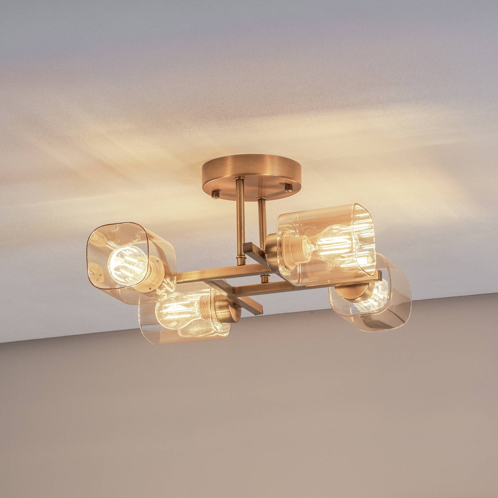 Taklampa Horia Avonni, dimbar, Brun / mässing, Vardagsrum / matsal, Glas, Taklampa