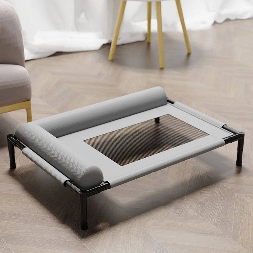 Elevated Mesh Dog Bed with Pillow — Breathable Raised Outdoor & Indoor Pet Bed - Grey / M (M)