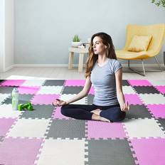 TEMU 9pcs Thick Foam Play Mat - Non-toxic Interlocking Puzzle Floor Mats For Yoga, , (white/beige/gray) - Home Gym & Family Activity Mat, Yoga Mat