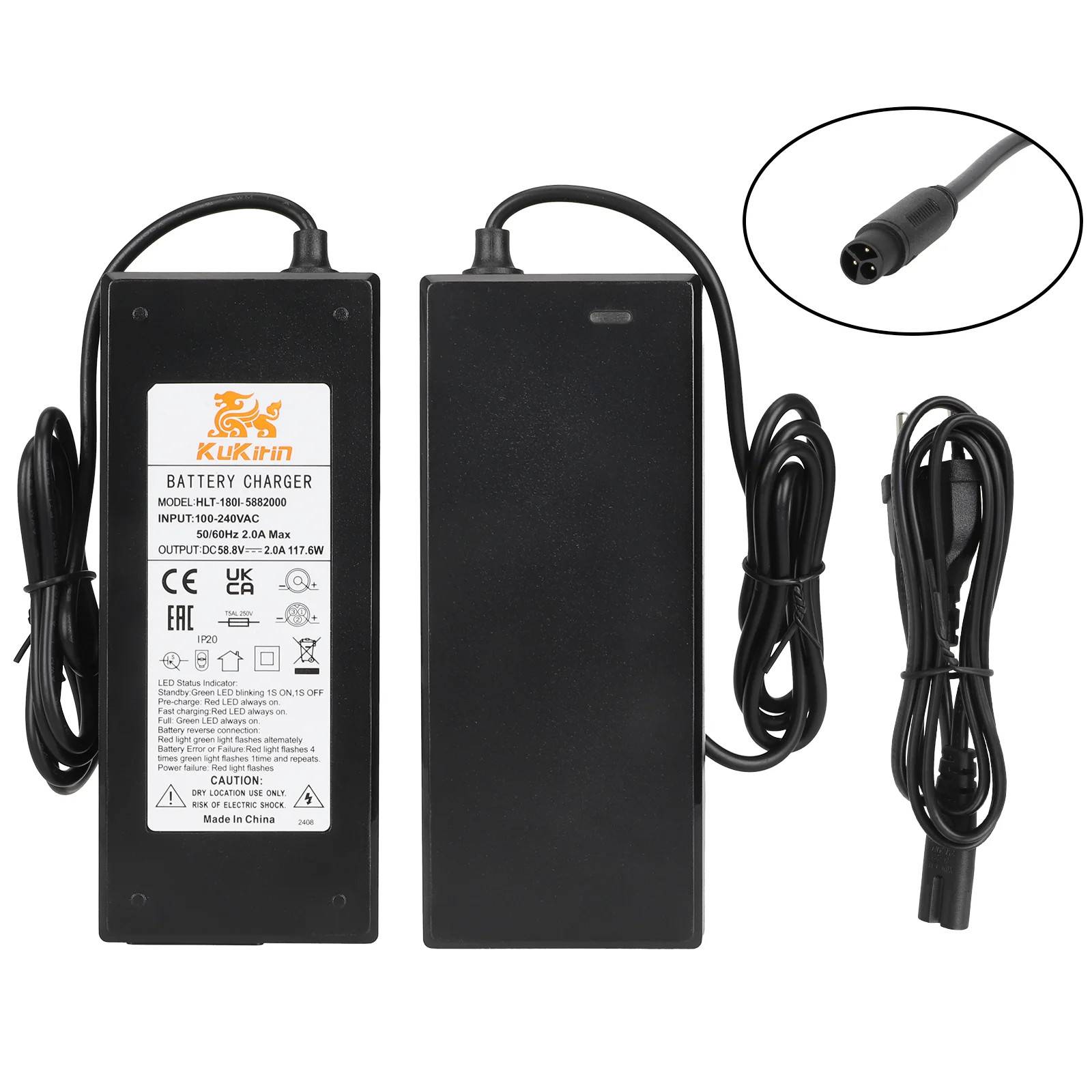 58.8V 2A Batteriladdare till Kukirin G2 Master/G3 Pro Elscooter (CQ kontakt)