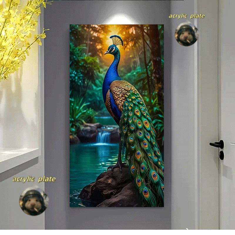 1pc, 2d 1pc2d Diamond Painting 40x70cm/15.7x27.55in. This Diamond Painting Features A And Peacock In As Its Theme, Blending Charm Of With The Luxurious Beauty Of The Peacock. The
