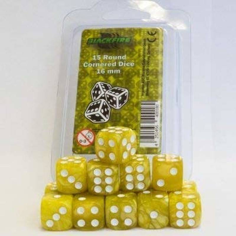 Blackfire Dice - 16mm D6 Dice Set - Marbled Yellow (15 Dice)
